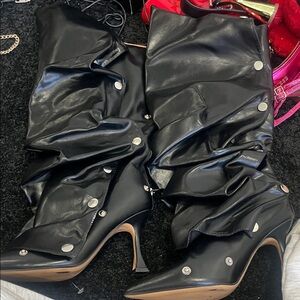 Amazon Black Heeled Boots with Silver Accents